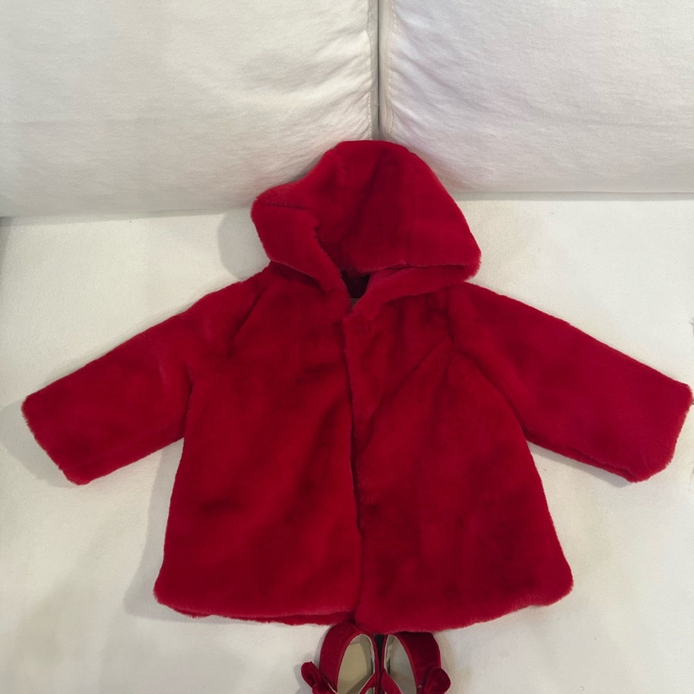 Holiday Infant Girl’s Red Coat and Soft Bottom Shoes Sz 2 (Booties)